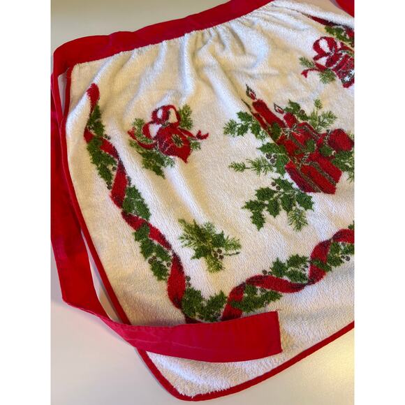 Christmas Candle & Holly Terry Vintage Half-Apron - Picture 4 of 9